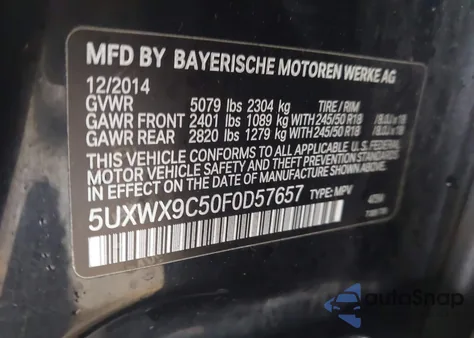 2015 BMW X3 xDrive28I z USA, uszkodzony, nr VIN 5UXWX9C50F0D57657